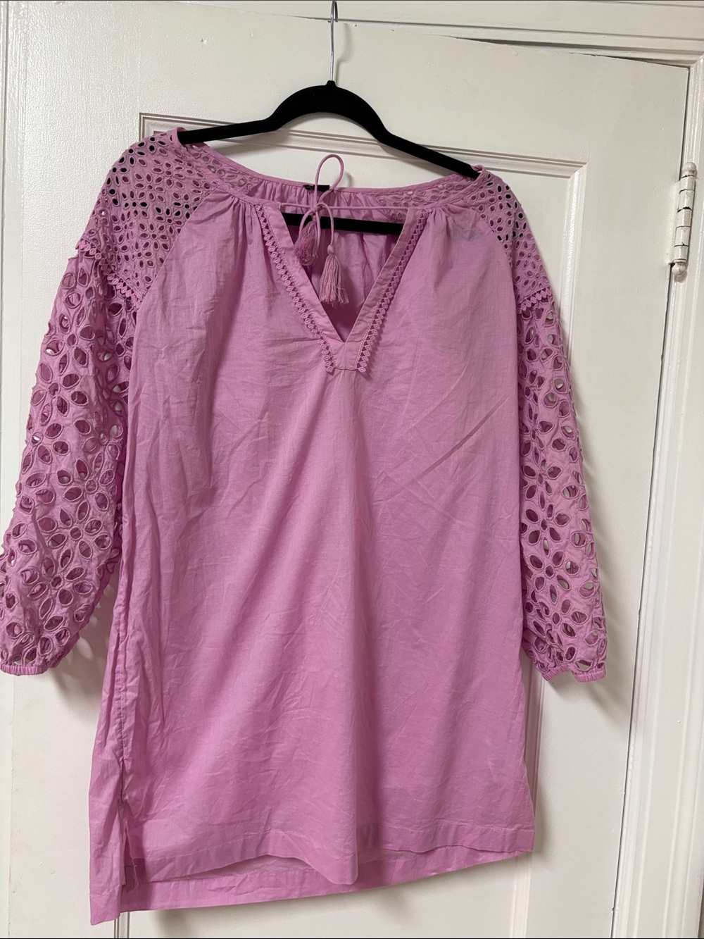 J. Crew Lavender Crochet-Sleeve Peasant Tunic